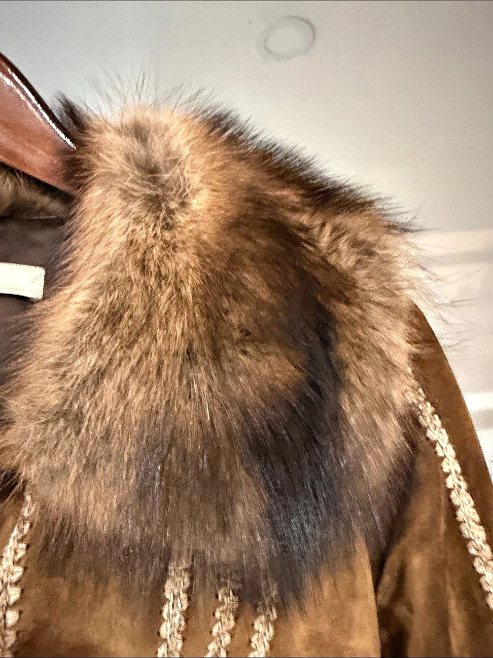 Prada Brown Leather Fur-Collar Coat Size 38 Like New 🧥🤎 vintage Y2K - Picture 9 of 16